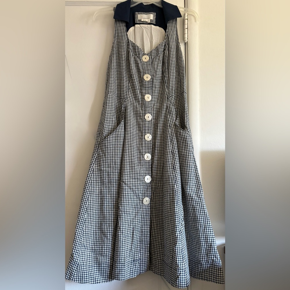 Anthropologie Blue and White Gingham Midi Dress